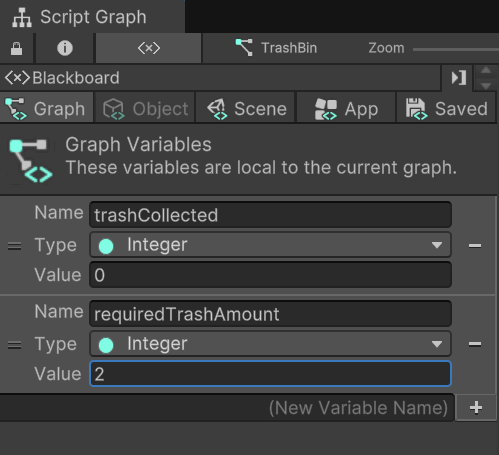 Trash Bin requiredTrashAmount variable