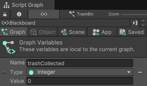 Trash Bin trashCollected graph variable