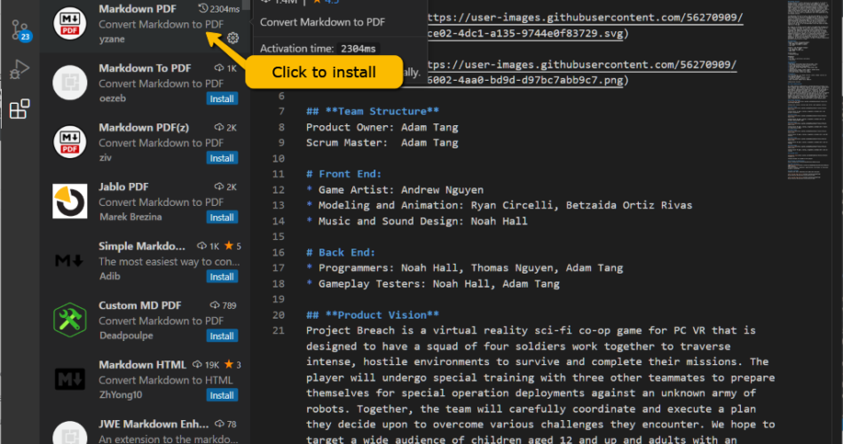 VS Code Markdown PDF Extension