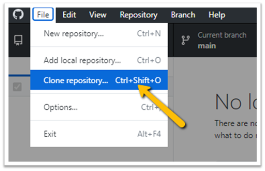 In GitHub Desktop choose Clone Repository