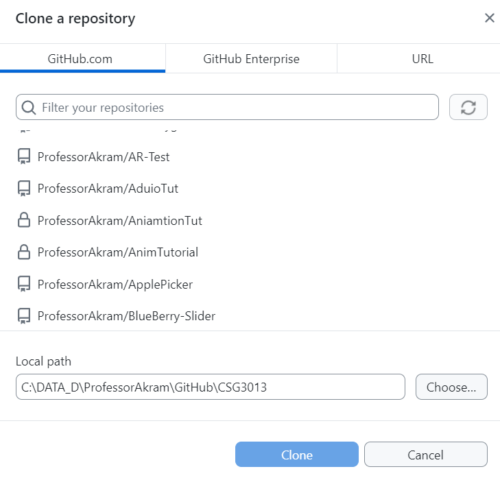 Select the repository to clone