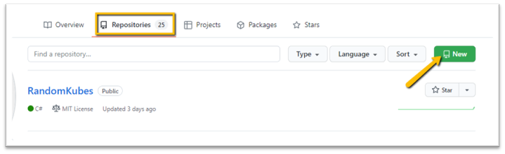 Choose "New" to create a repository