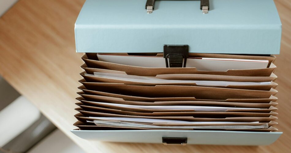 briefcase for documents placed on table