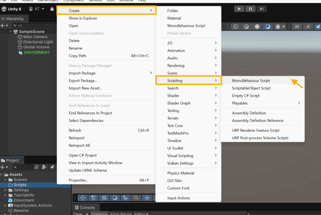 In the project window right-click choose Create > Scripting ... to create C# class