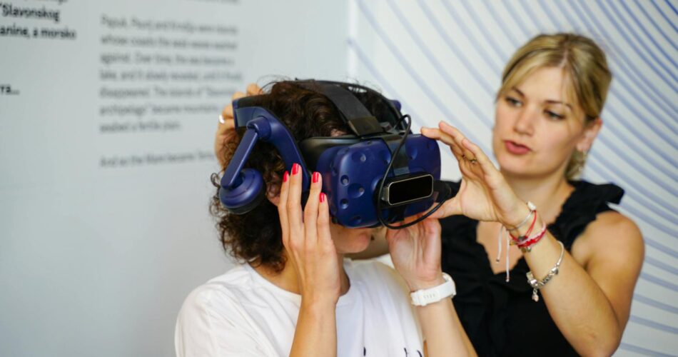 a woman with a virtual reality headset