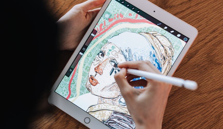 woman drawing on a tablet