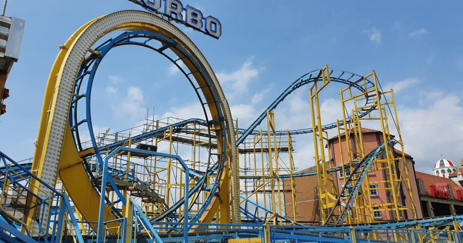 exciting roller coaster ride in amusement park