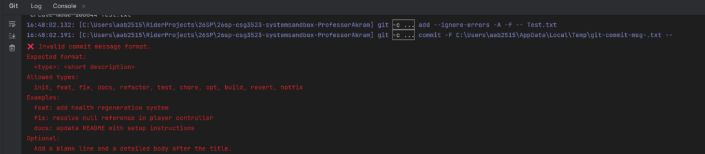 Commit Validation in Git Console, JetBrains Rider